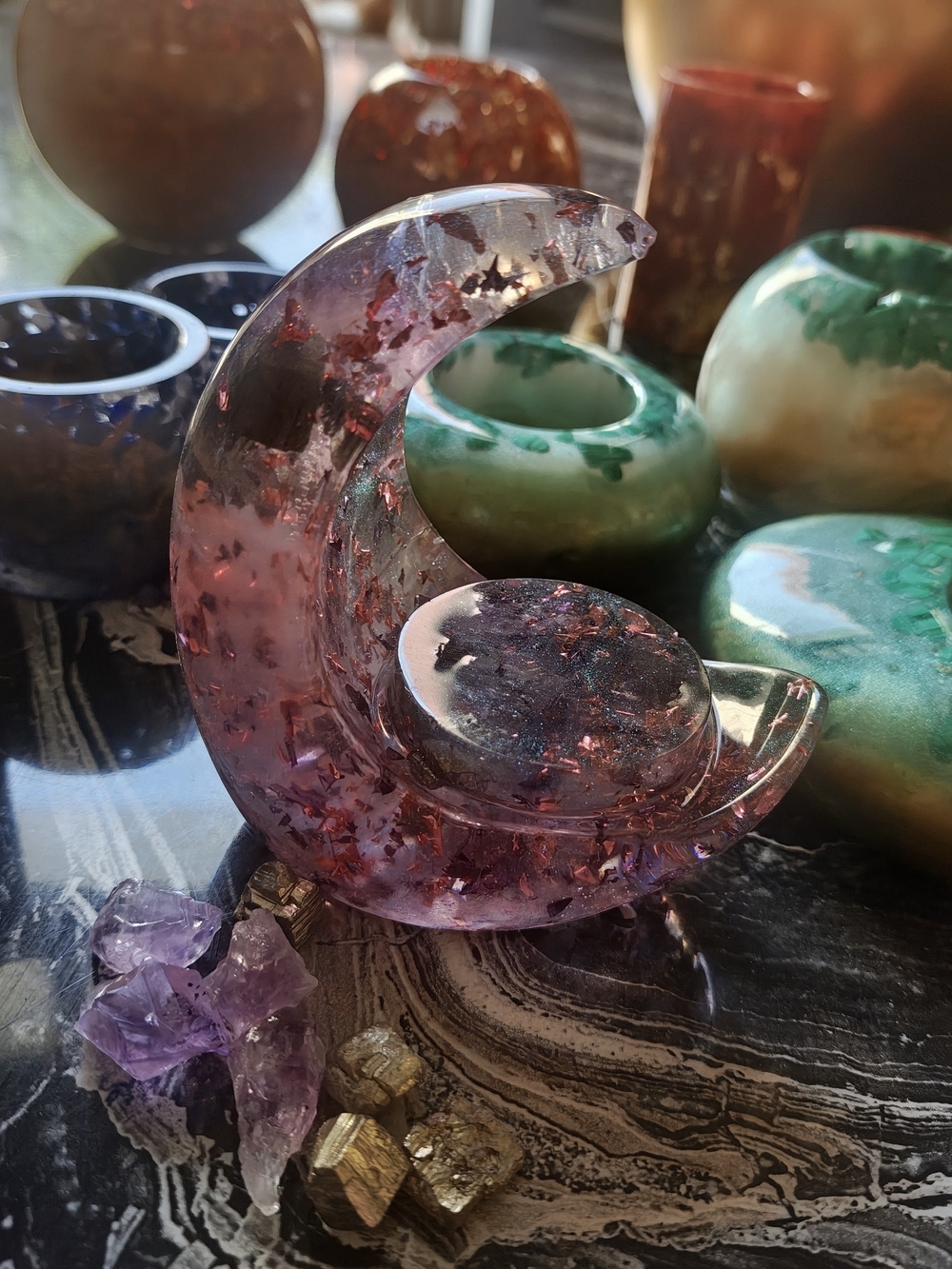 The Lunar Eclipse Candle Holder | Amethyst & Pyrite